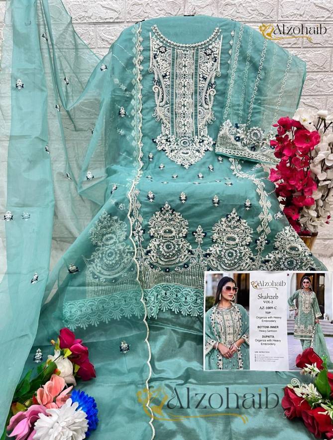 Shahzeb Vol 2 By Alzohaib Embroidery Organza Pakistani Suits Wholesale Online 
